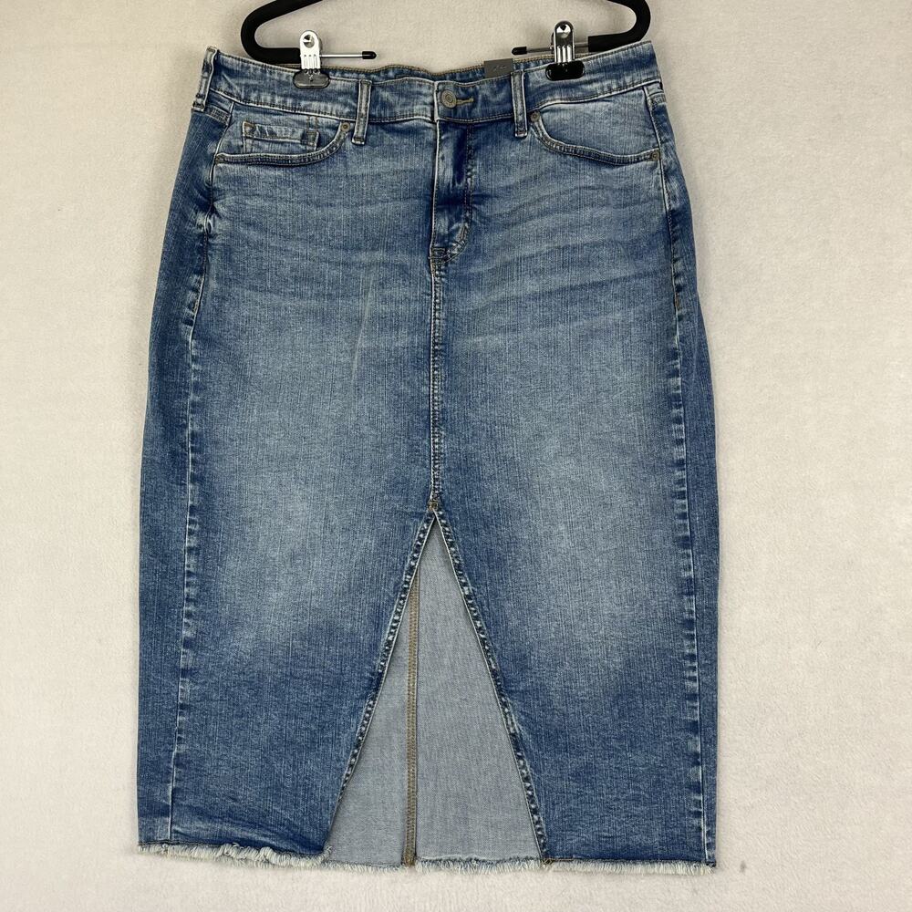 Torrid Denim Midi Skirt Women's Size 14 Medium Wash Front Slit Cotton Blend NWT